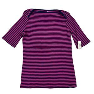 NWT Talbots Petites Sz P PP Magenta Striped Boat Neck T-Shirt 100% Pima Cotton